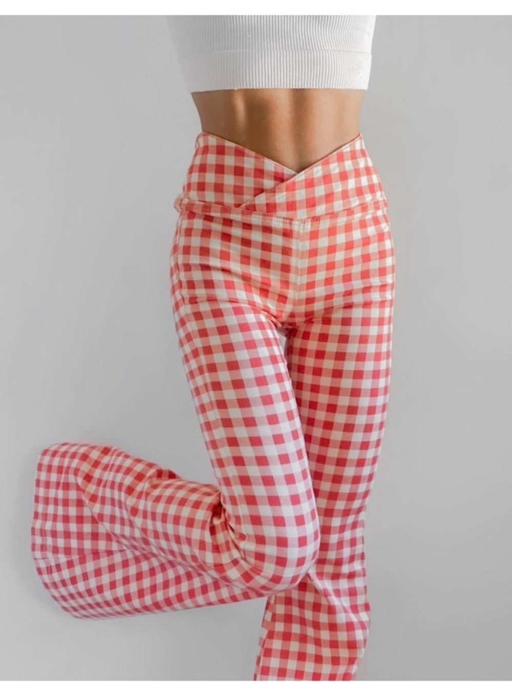 Free People Venice Beach Flare
Red White Checkered Jean Bell Bottom Pants 70s